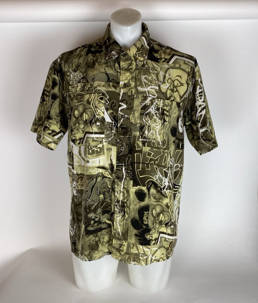 Vintage Jnco Jeans Shirt Mens Medium Button Up Graphic Baggy Shirt Y2K 90s.