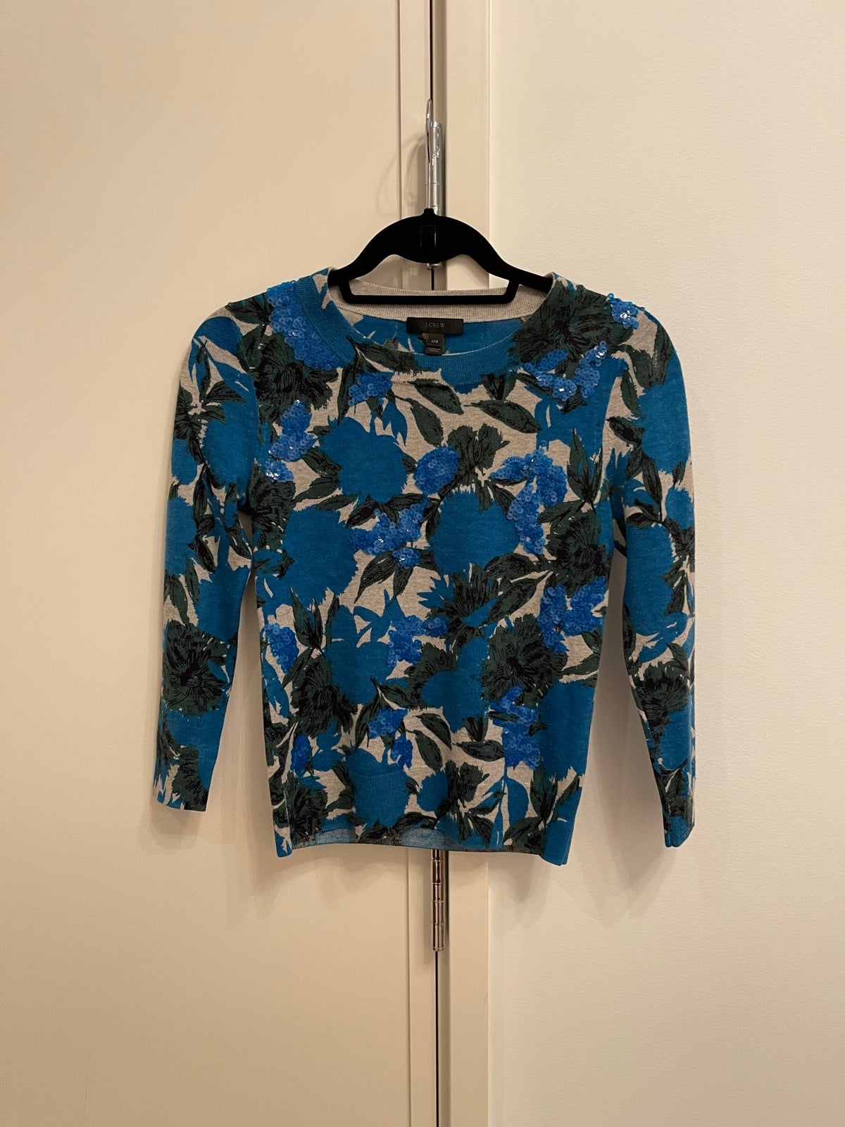 J.Crew sequin floral tippi sweater in Azure, XXS