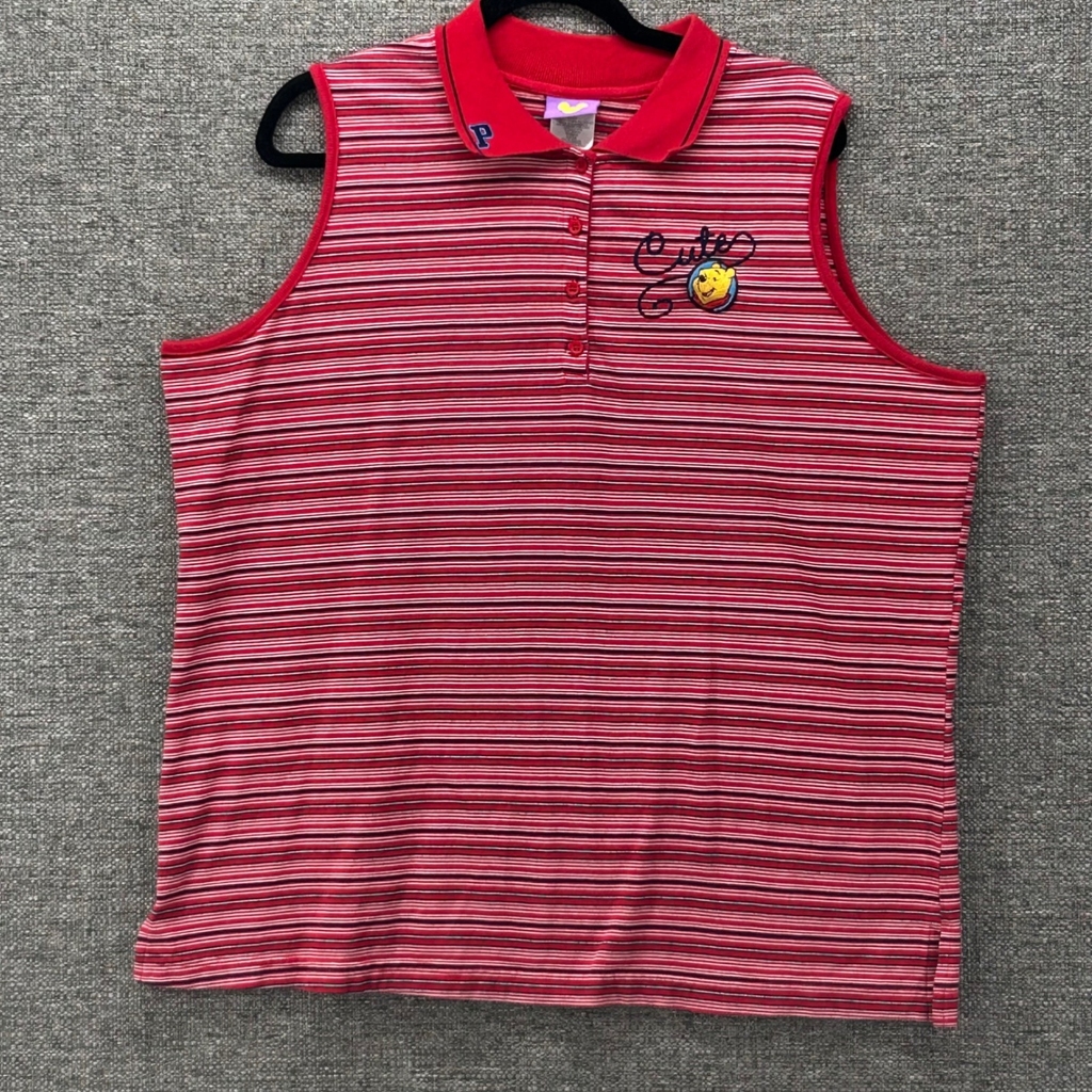 Winnie the Pooh Womans Polo Size 22/24 Disney Vintage Sleeveless Shirt Striped