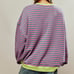 Free People Classic Striped Crew Sweatshirt Oversized Pink Combo Green Stripes L
