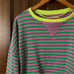 Free People Classic Striped Crew Sweatshirt Oversized Pink Combo Green Stripes L