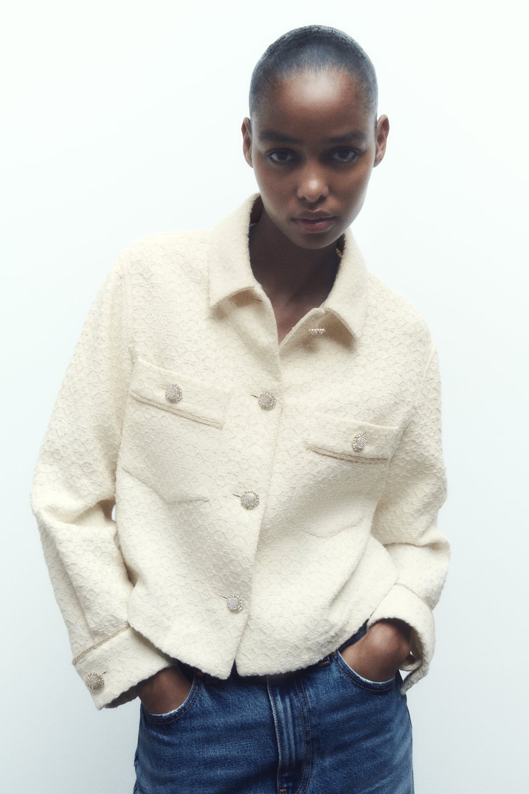 ZARA jacket women JEWEL BUTTON CROPPED JACKET coat size XS