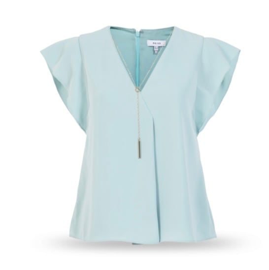 REISS sky blue flutter sleeve blouse, new with no tag, no flaws.
