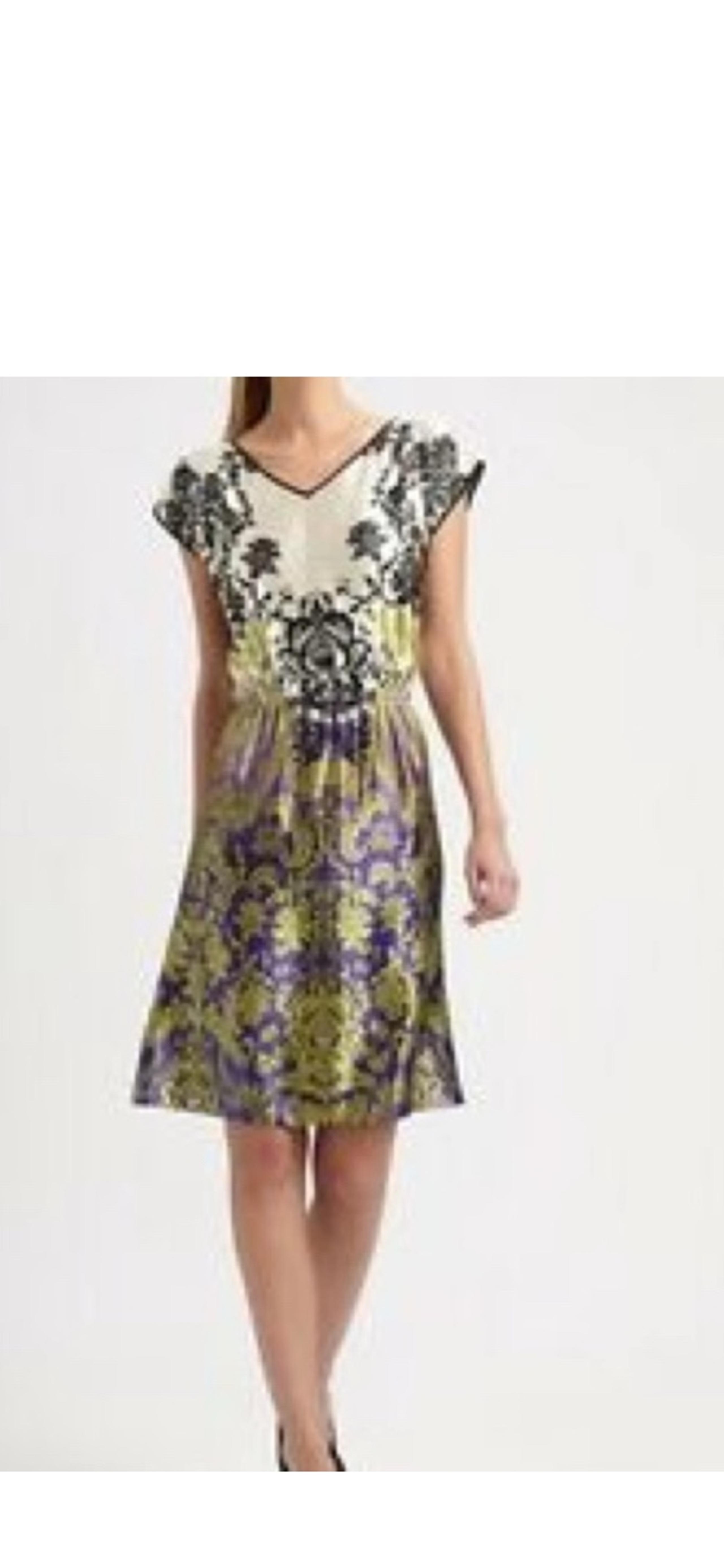 Josie Natori Designer 100% Silk Dress Floral Paisley Cambaluc Black Purple Green