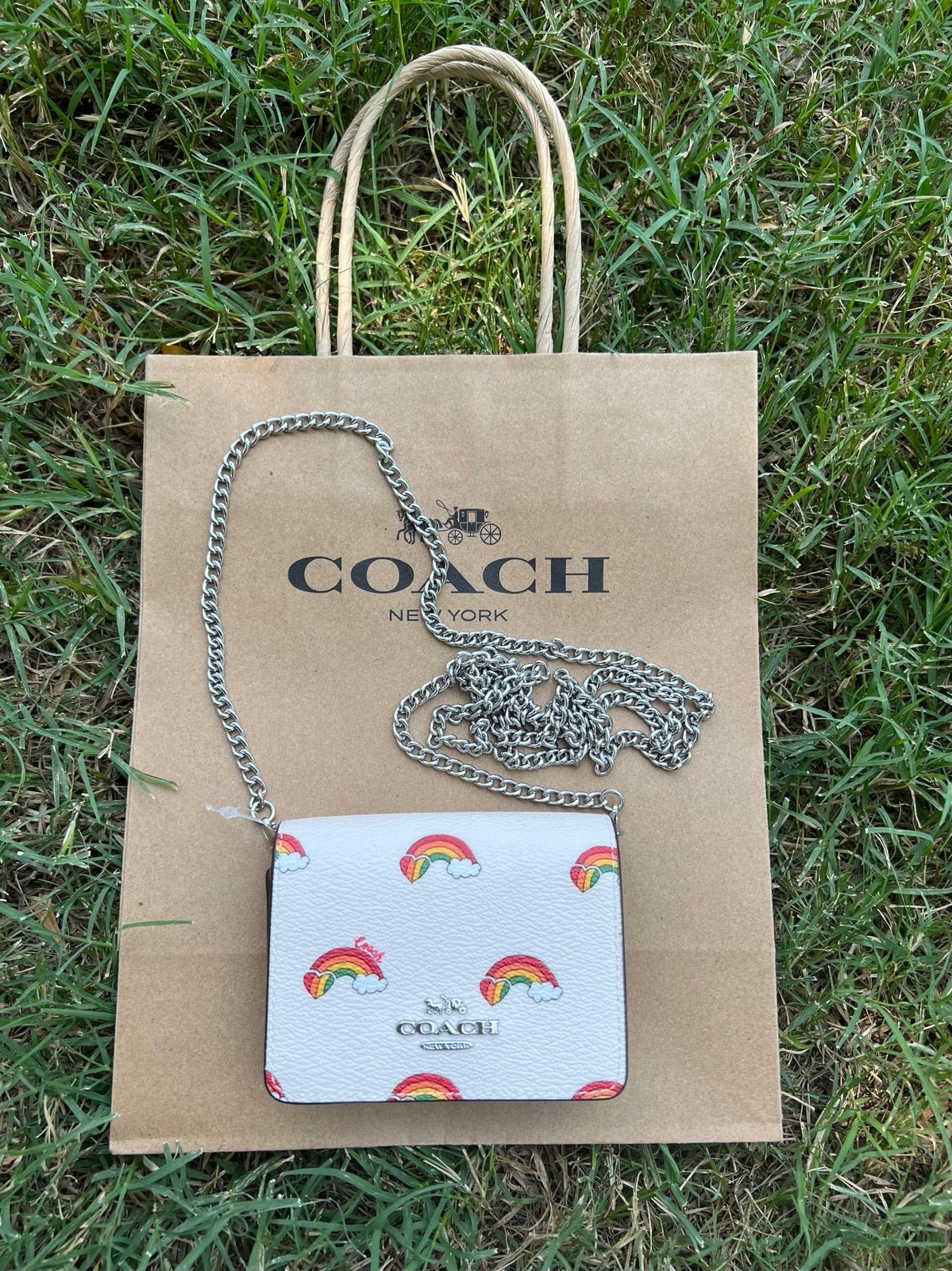 Coach Mini Wallet On A Chain With Rainbow Print