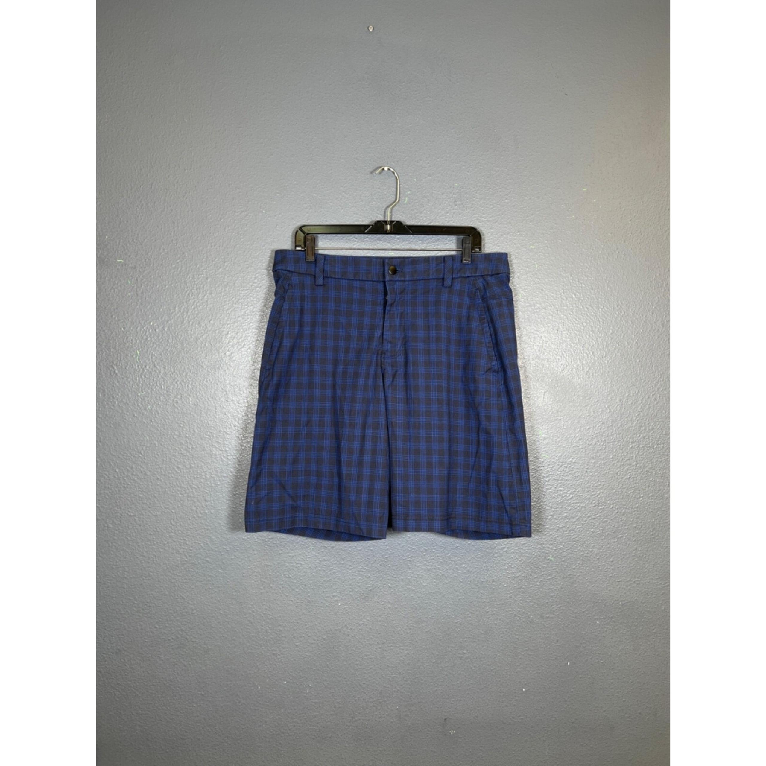 Lululemon 36 mens Kahuna Plaid Athletic Casual Shorts Blue/Black Golf Performanc