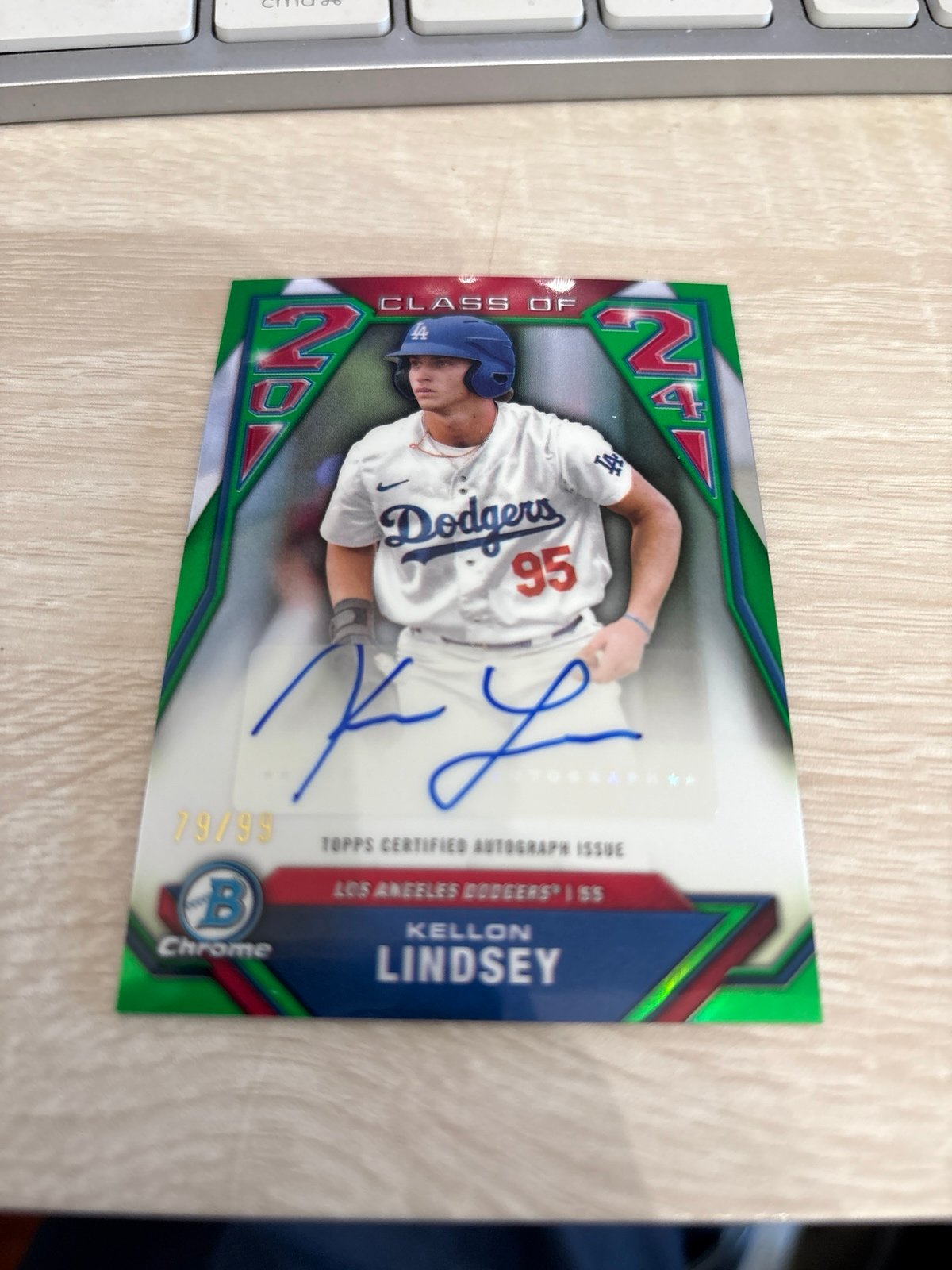2024 Bowman Draft Kellon Lindsay Auto Class of 2024 Green Dodgers SSP #79/99!