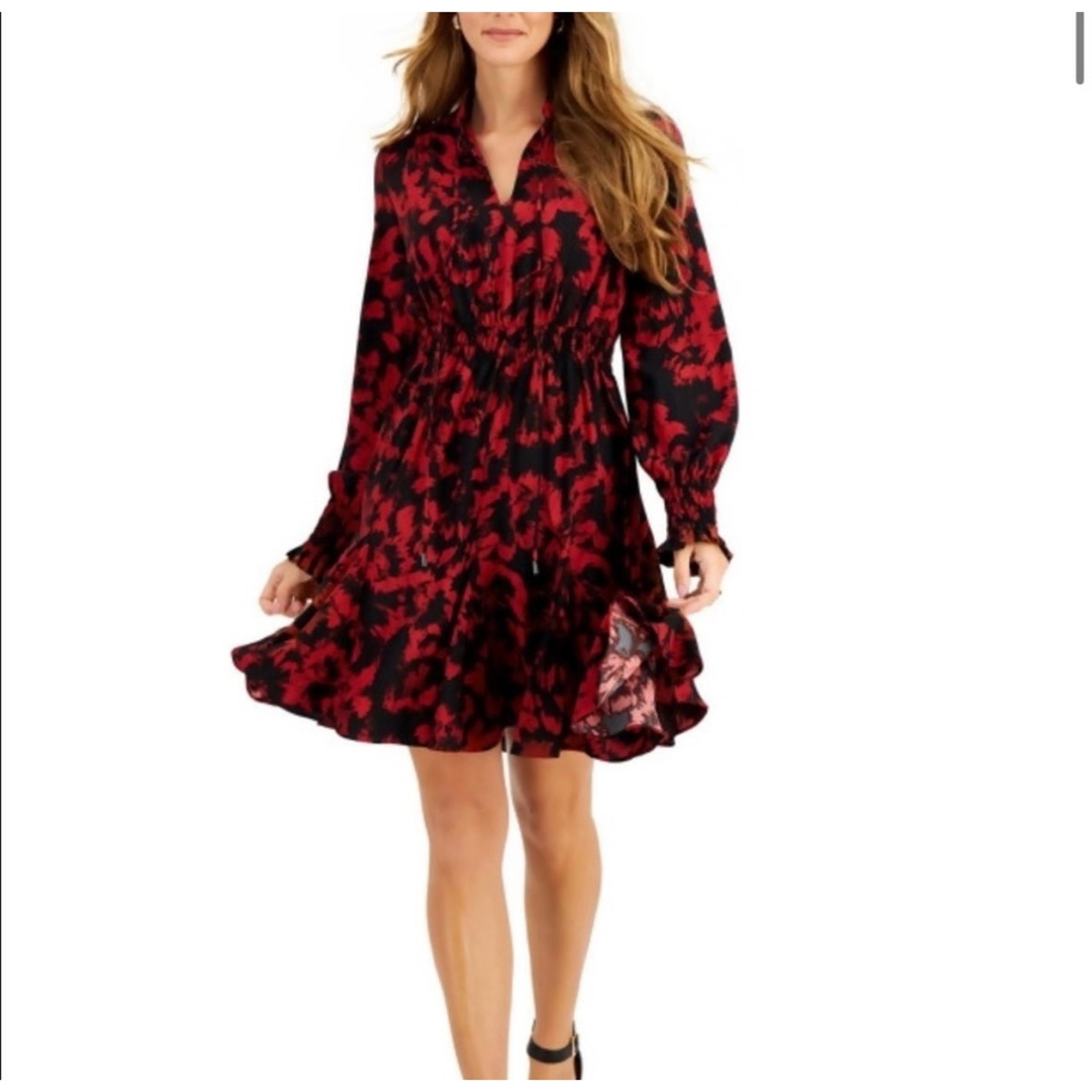 Taylor Women's Red & Black Smocked Pleated Dress - Size 8