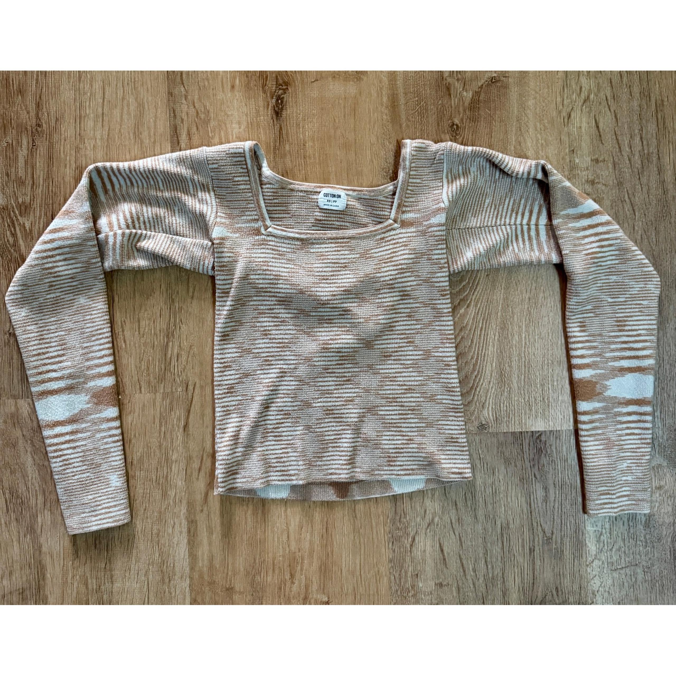 Cotton On Knit Square Neck Long Sleeve Patterned Crop Top XS/TP