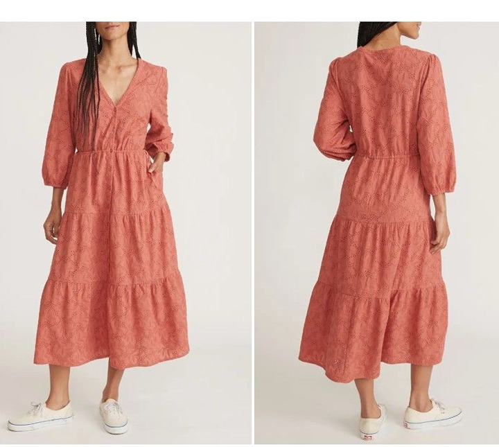 Marine Layer Willow Eyelet Embroidered Midi Dress Womens XS Boho Cottagecore