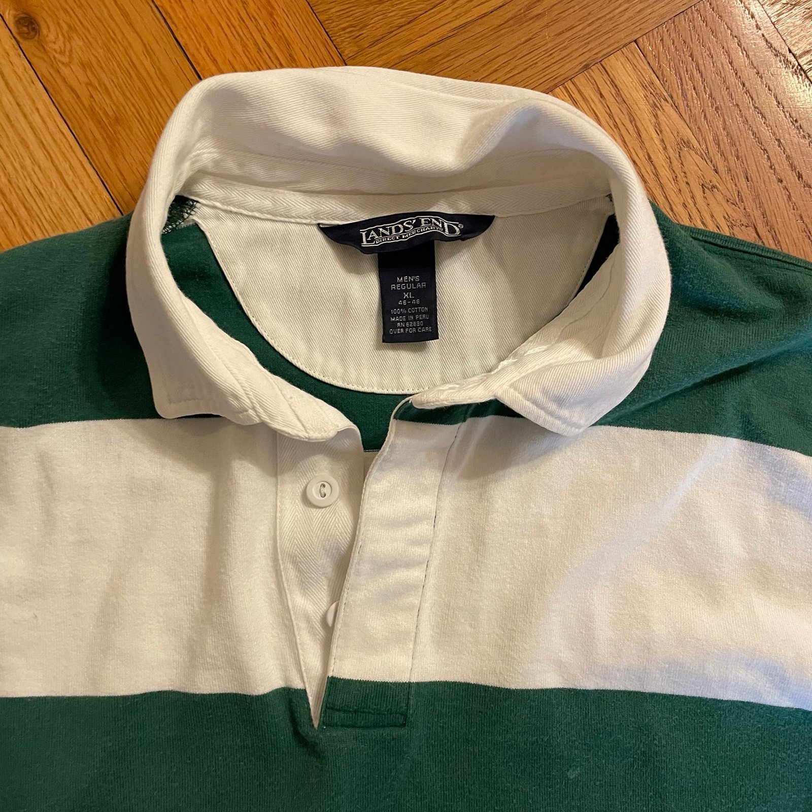 Lands End vintage rugby shirt Green White Size Extra Large