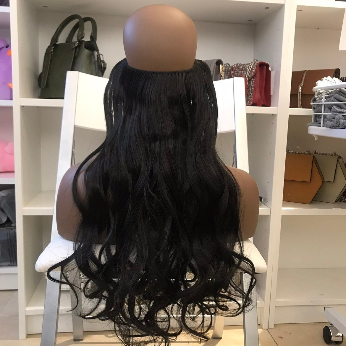 Fish line band black halo hair extension