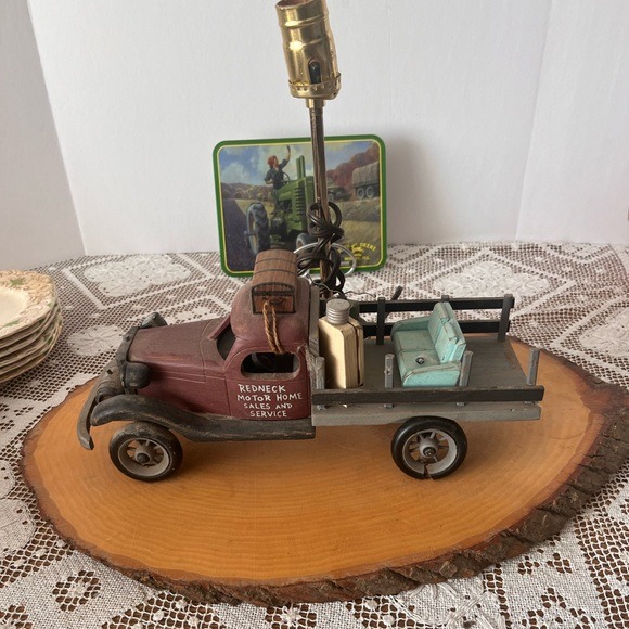 Redneck Camper Custom Wood Pickup Truck Rustic Tabletop Lamp Camper TV Couch
