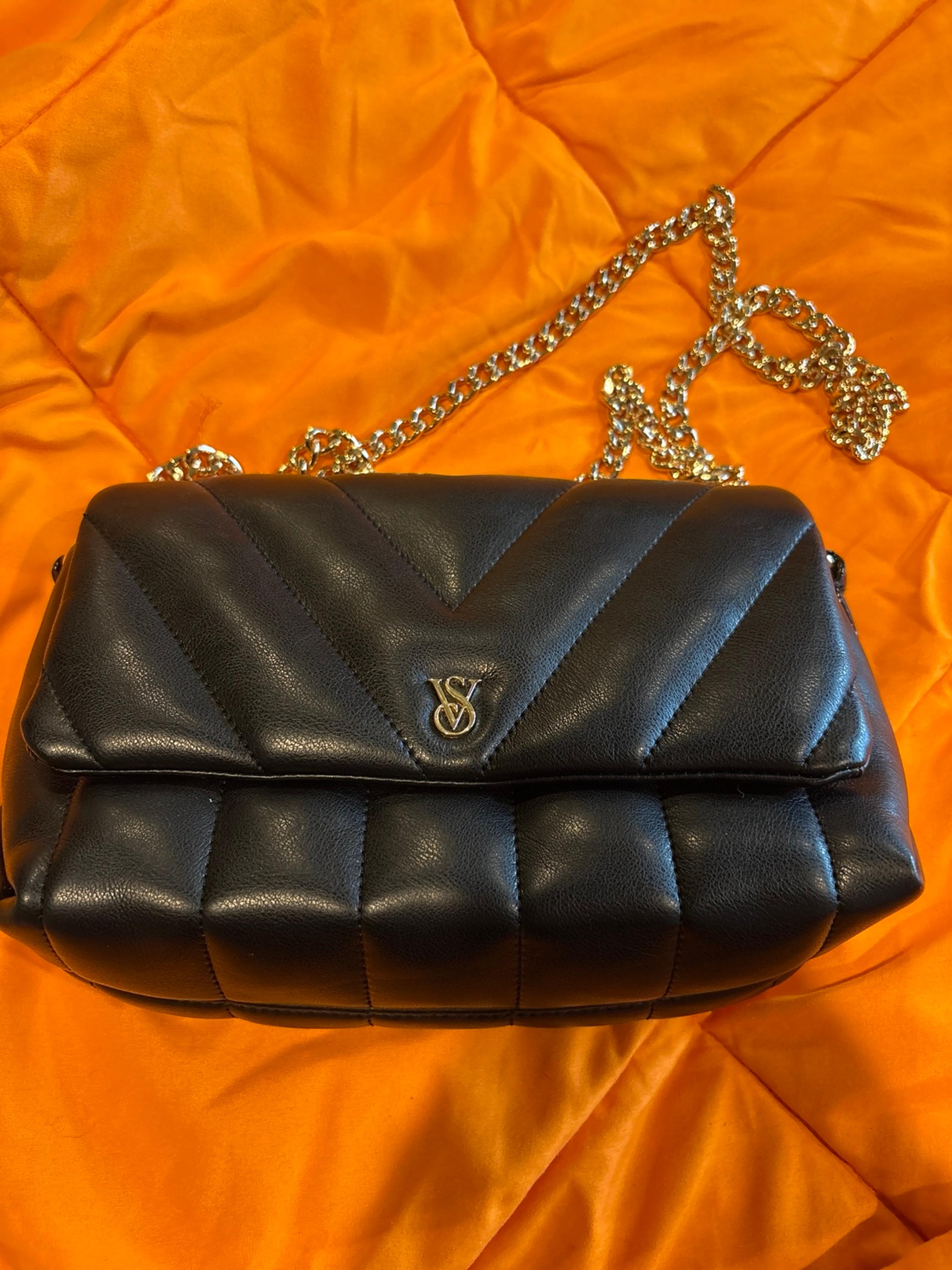 Victoria’s Secret Soft Leather Black Cross-Body Purse with Gold Chain