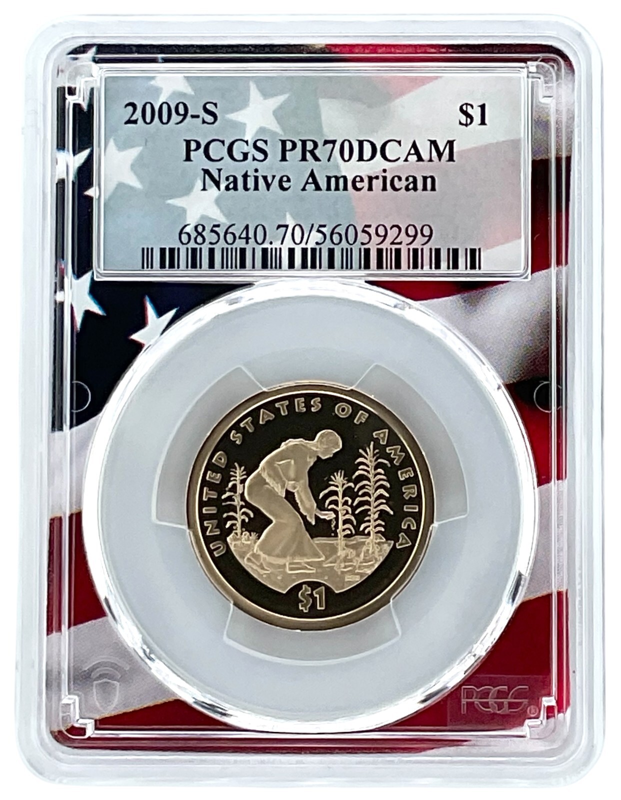 2009 S Sacagawea Dollar PCGS PR70 DCAM Flag Frame