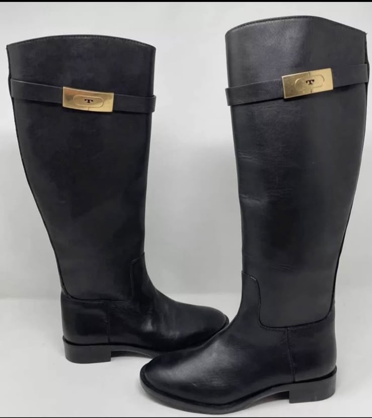 Brand NEW Tory Burch Women 5 Riding Boots T Hardware Perfect Black Leather Knee