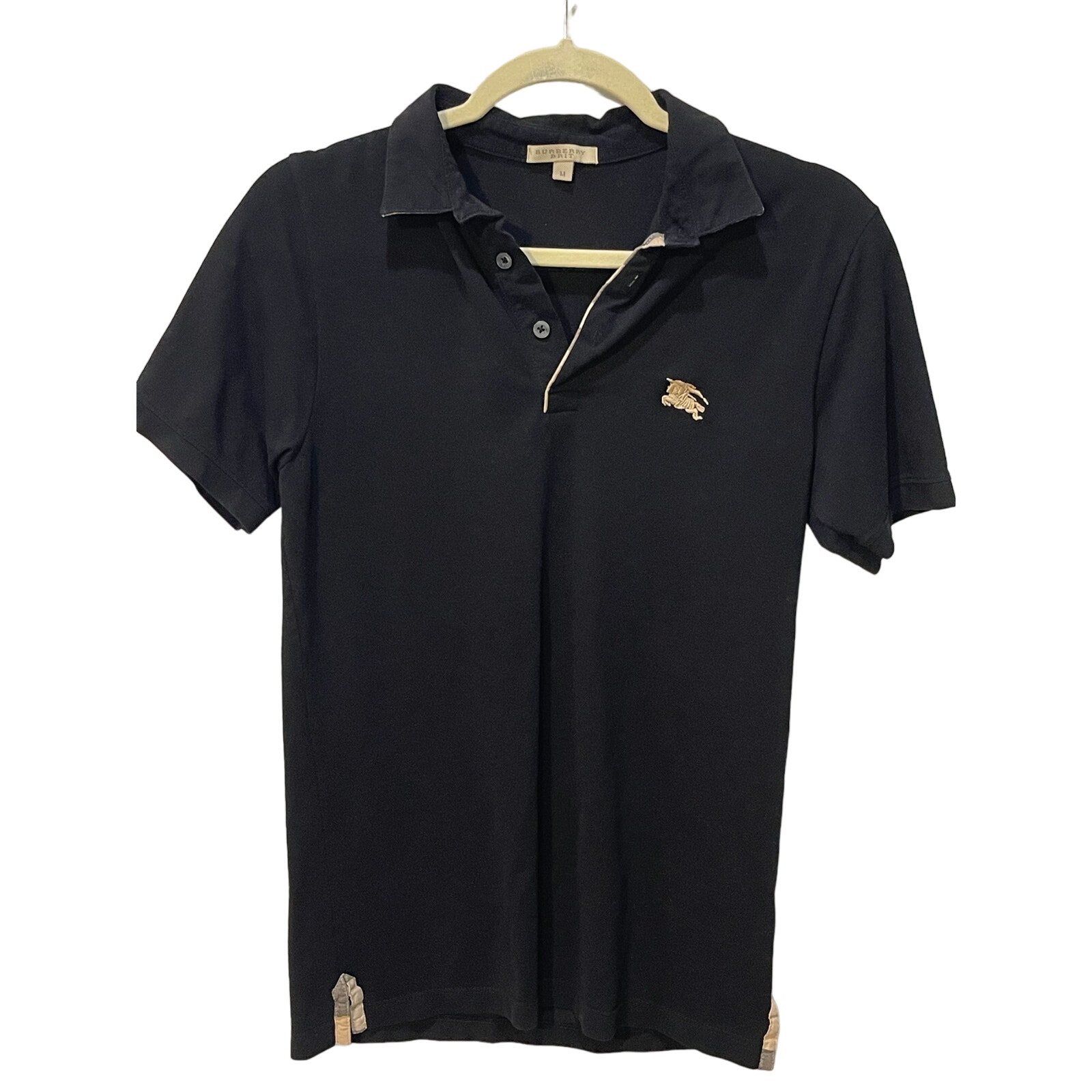 Burberry Brit Womens Black Monogram Collar Polo Size cheapest M