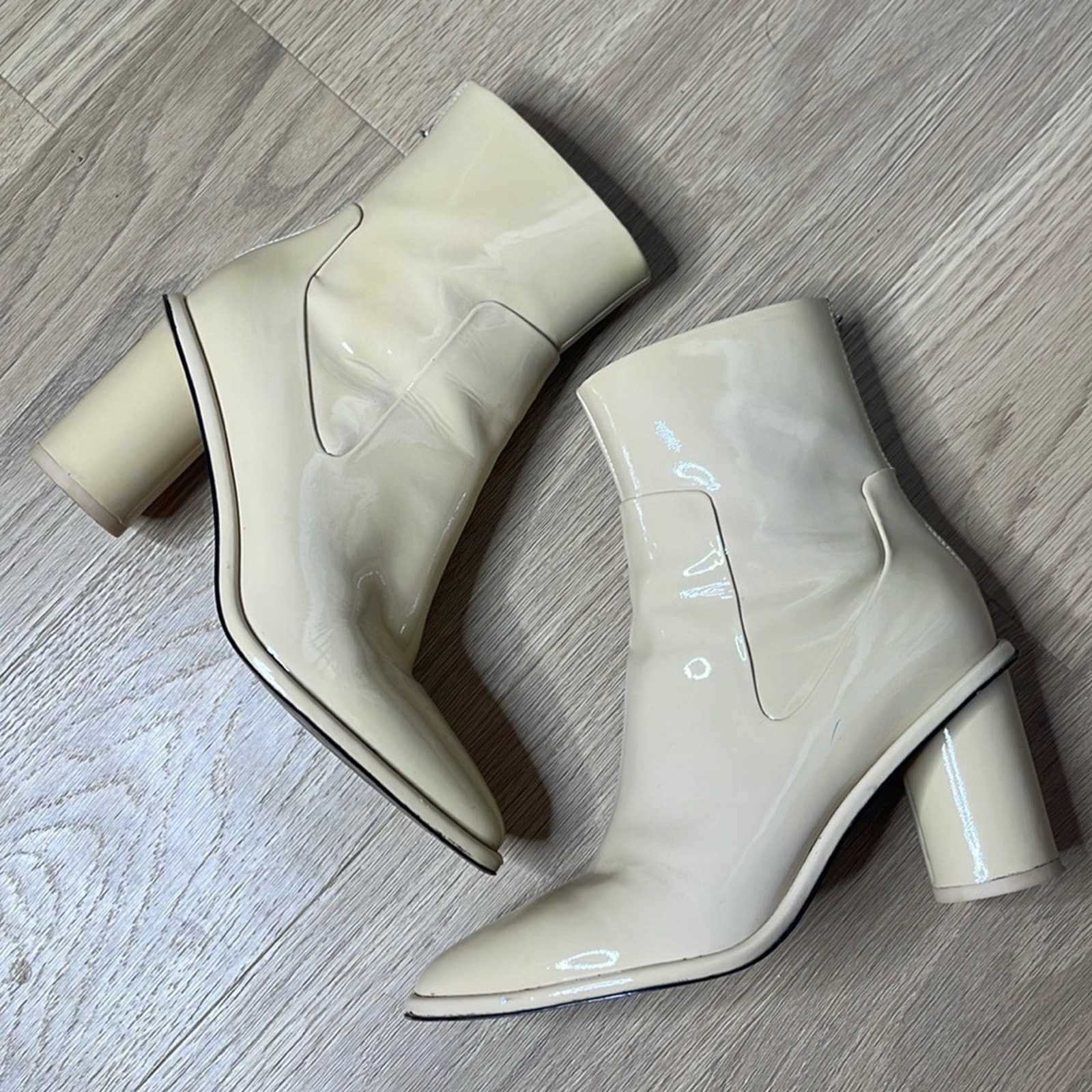 RAG & BONE Nude Patent Leather Heeled Ankle Boots Size 7.5