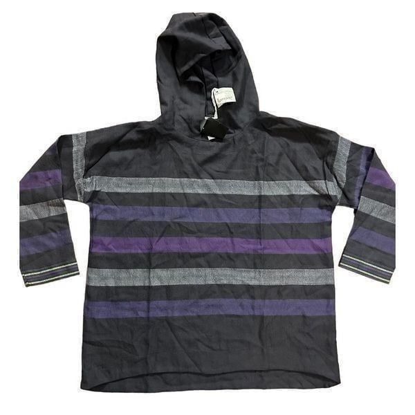 Lemlem 100% merino wool womens large lilac hooded poncho shirt NEW