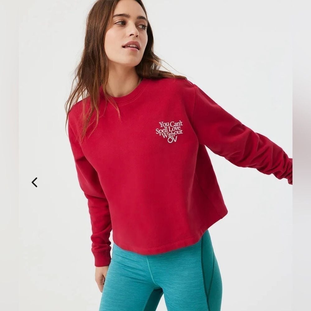 Outdoor Voices Love Without OV Cropped Sweatshirt Ltd Edition Graphic Red Sz Med