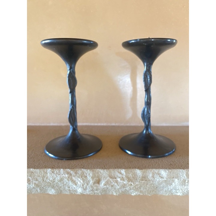 2 Bronze Art Nouveau Candlesticks By Illuminations. Leaves On Stem Read