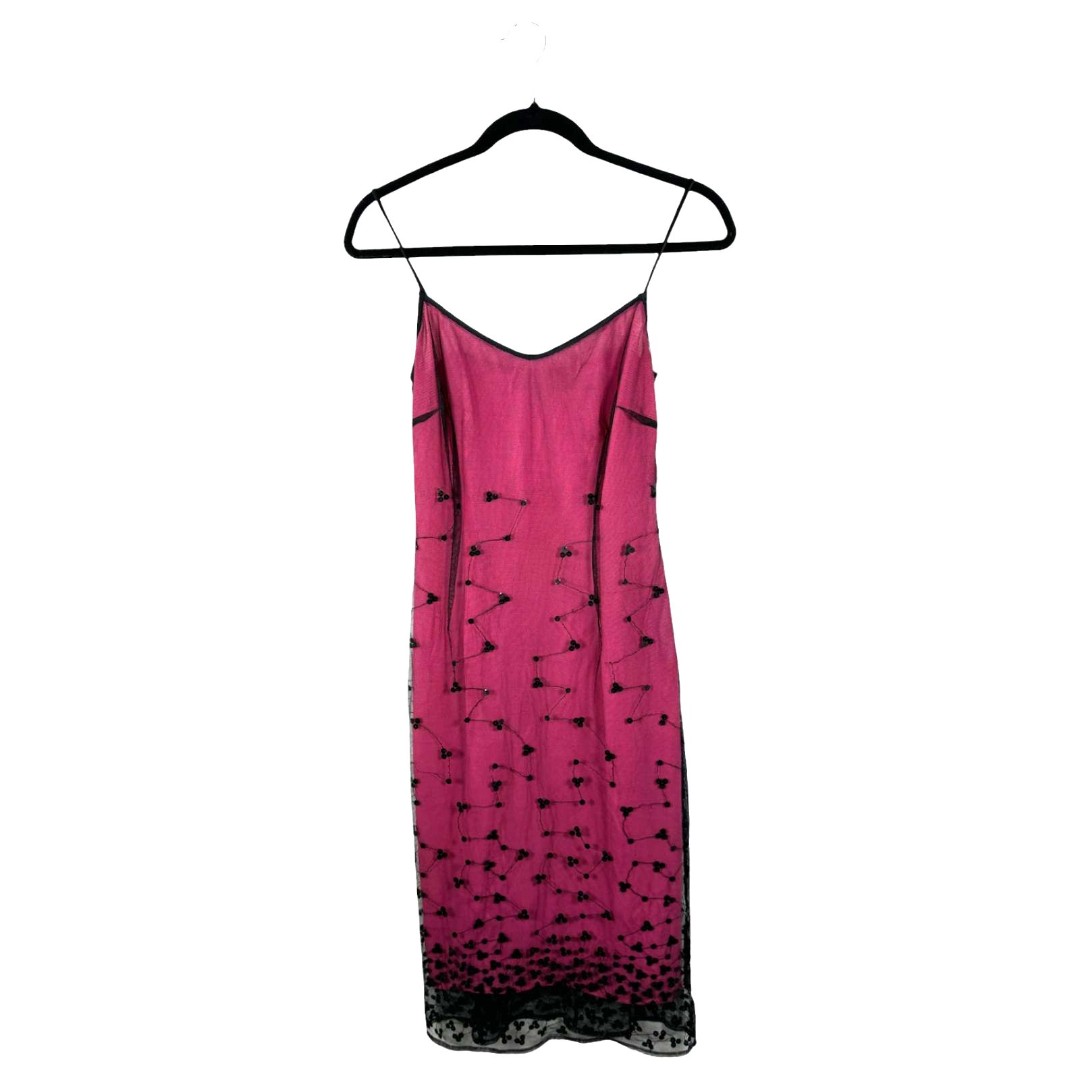 Nicole Miller Collection Vintage 1990s Pink Black Mesh Sequin Slip Dress Size 0