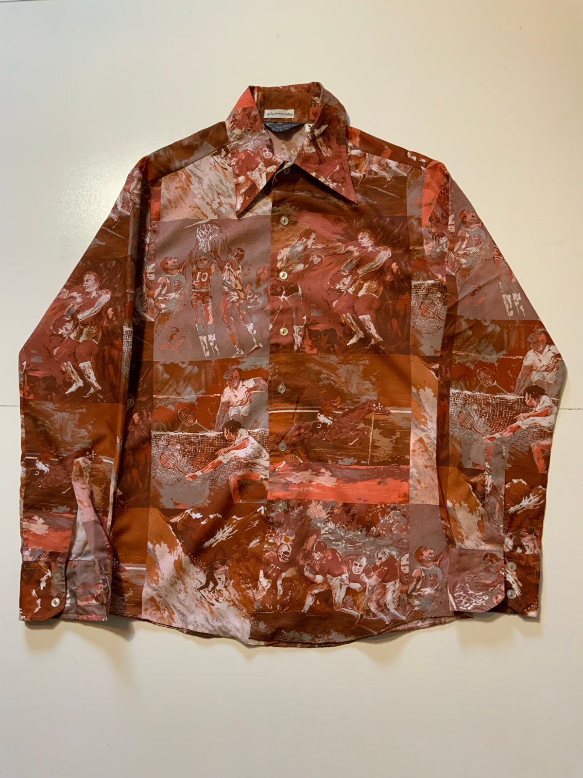 Vintage 70s Chemise Et Cie Playboy Sports AOP Leroy Neiman Collage Button Shirt