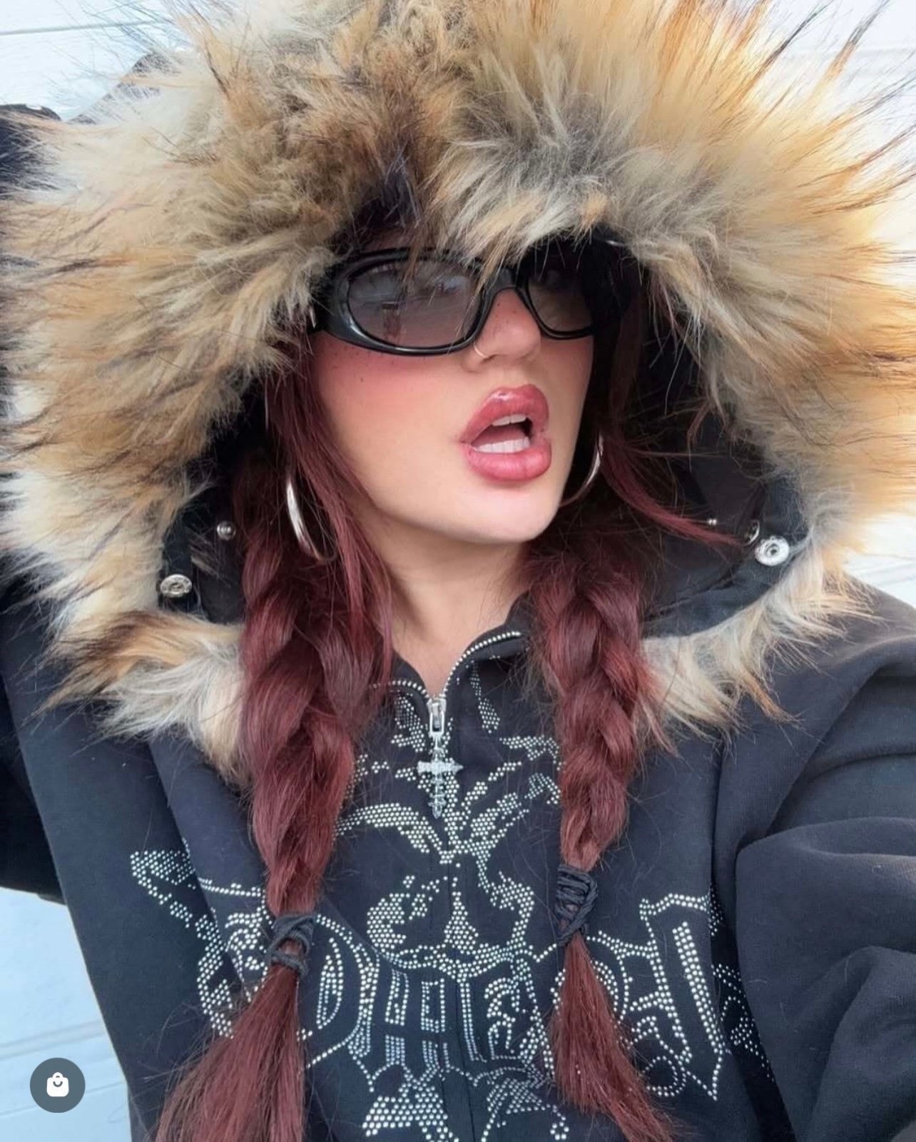 NAMED COLLECTIVE FERAL FAUX FUR STUDDED ZIP HOODIE BLACK