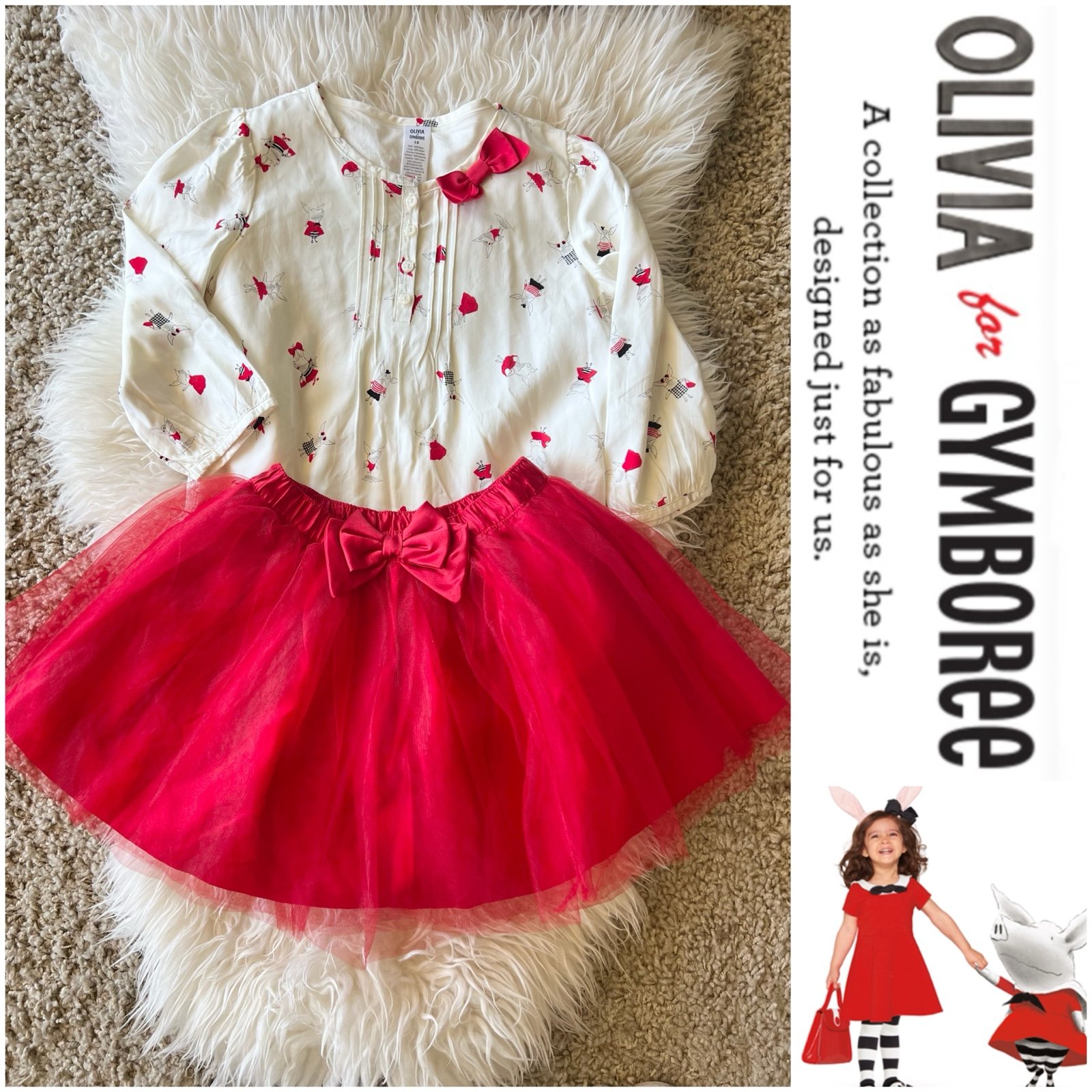 Olivia for Gymboree red bow peplum top & red bow skirt