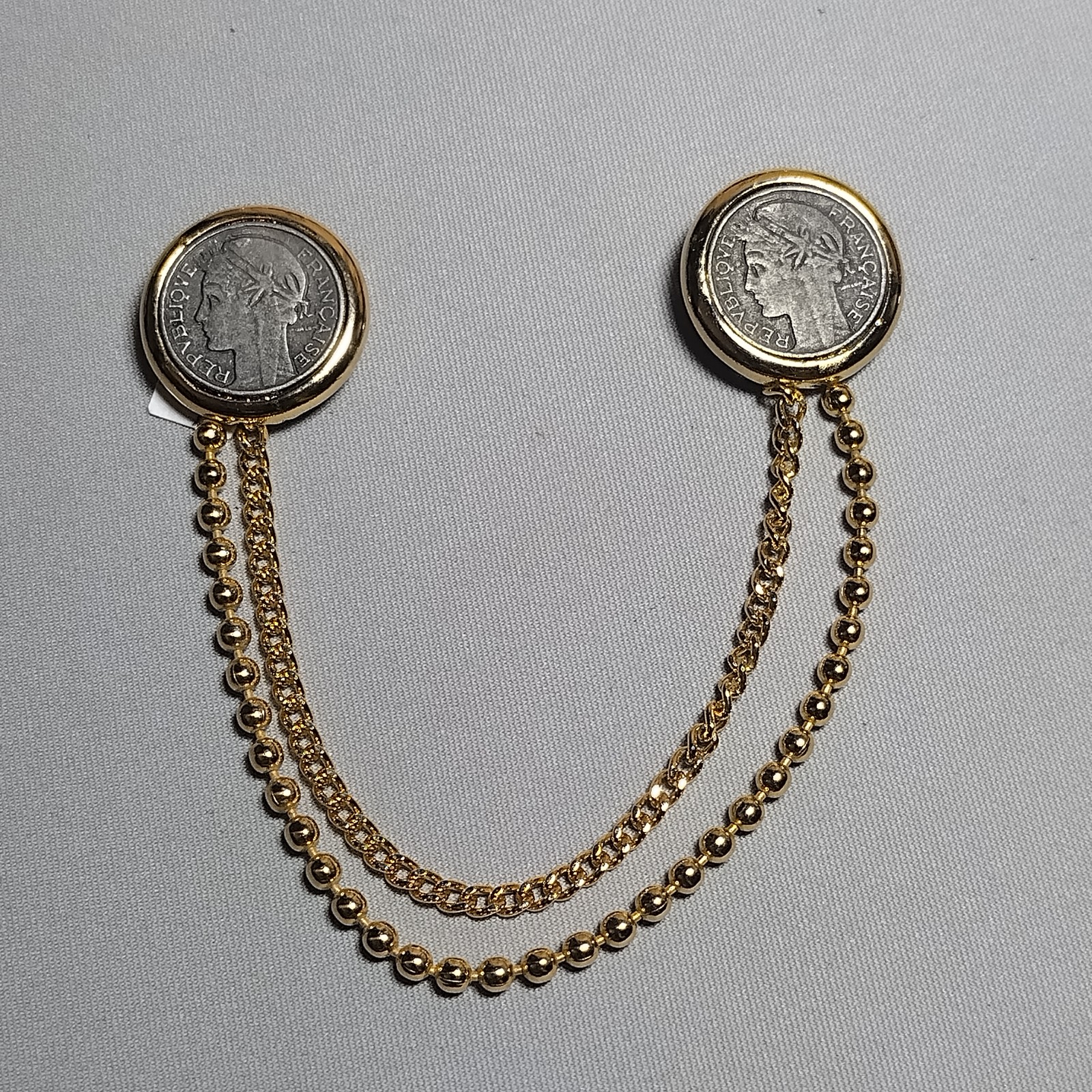 French coins double brooch