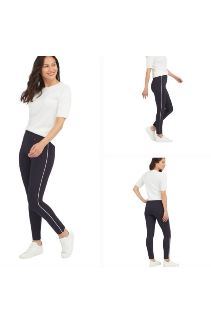 NEW SPANX The Perfect Pant Ankle Piped Skinny in Classic Navy Size Medium Tall