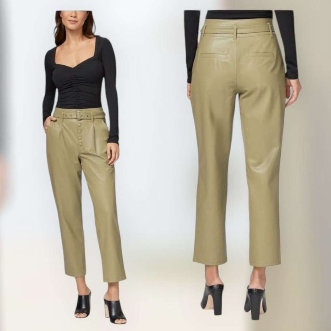 Paige Maria Dark Brushed Olive Faux Leather Panta