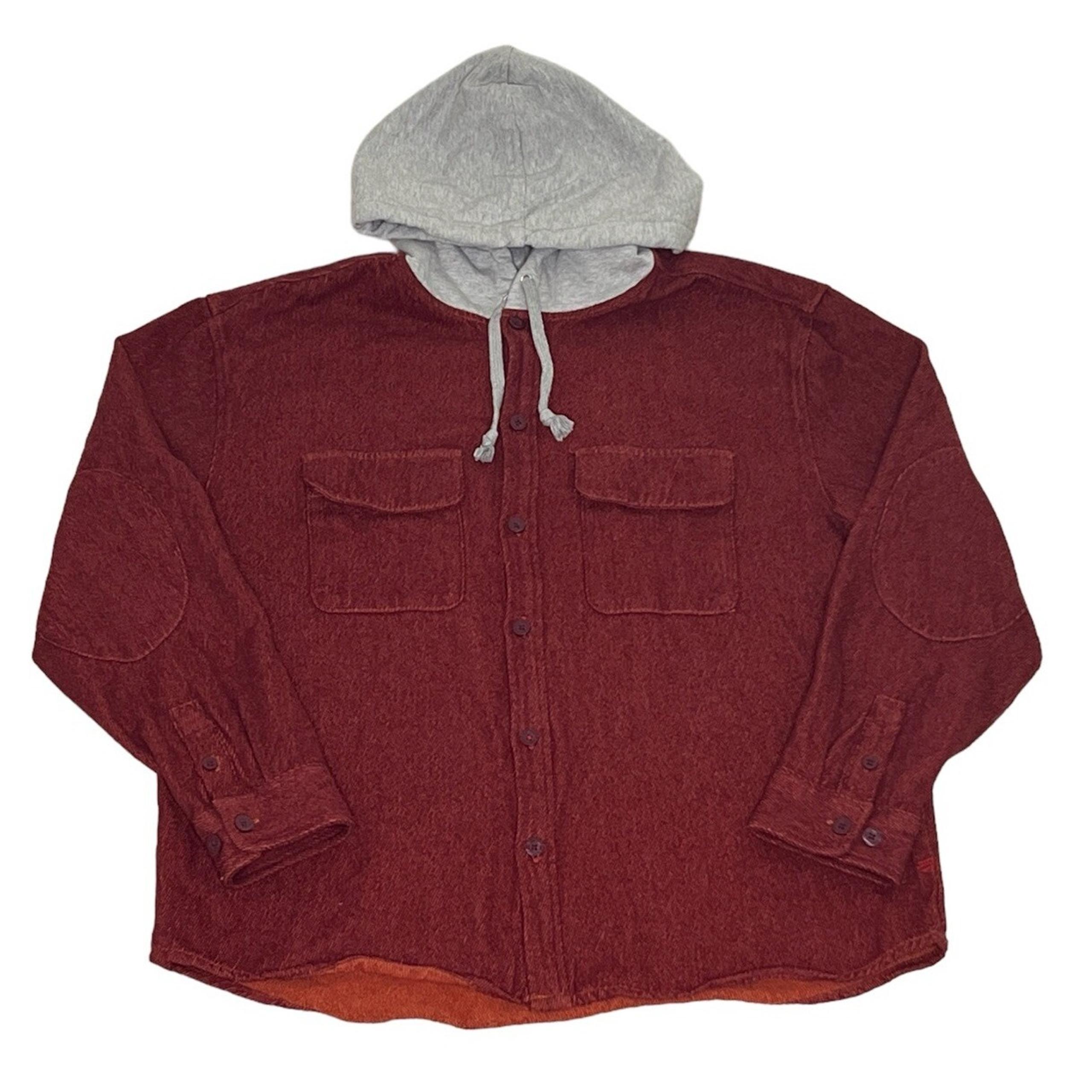 BDG Twill Hooded Overshirt Shacket Button Up Men's Large Wine Red