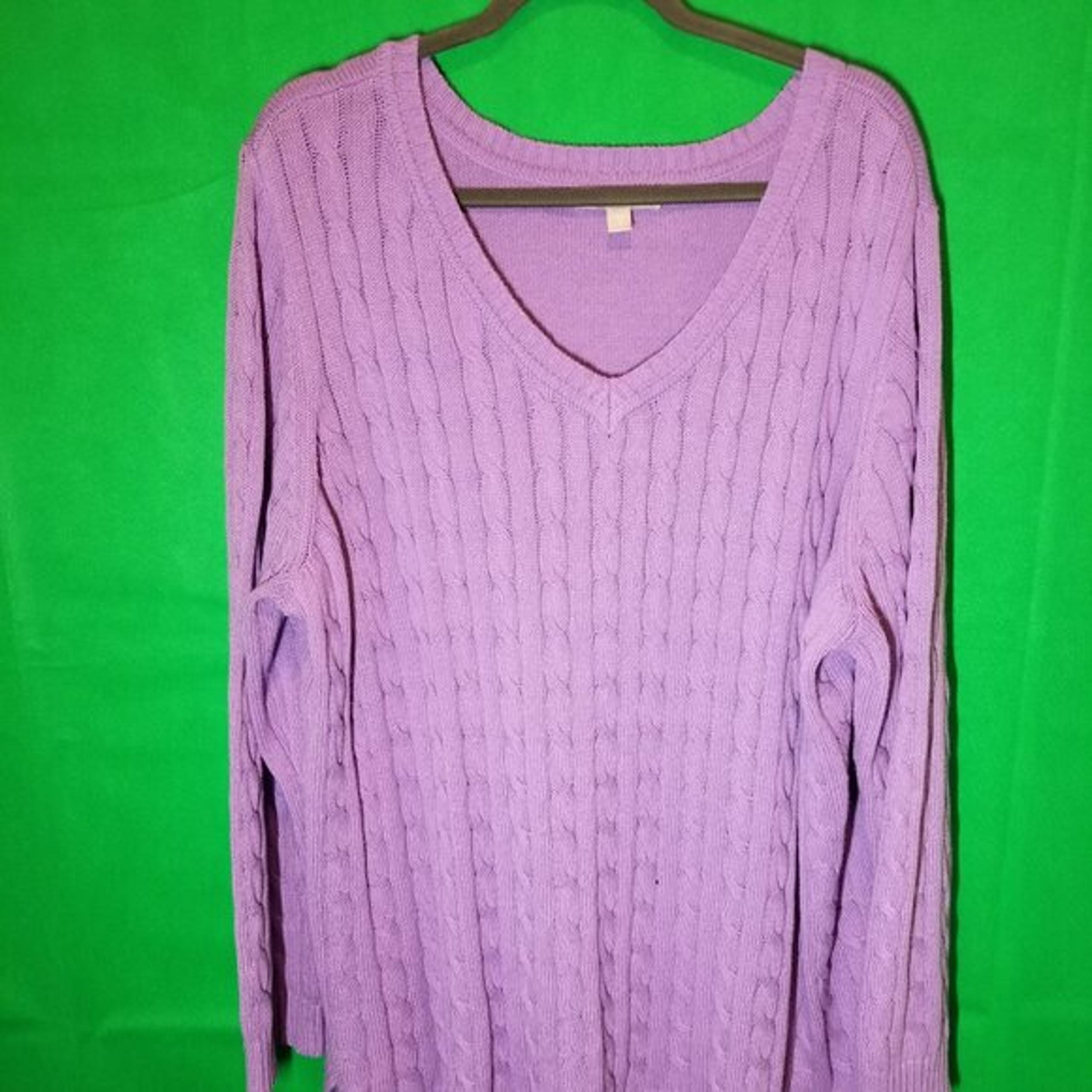 Woman Within Women Purple Cable Knit Sweater Plus Size 2X 26/28 V Neck