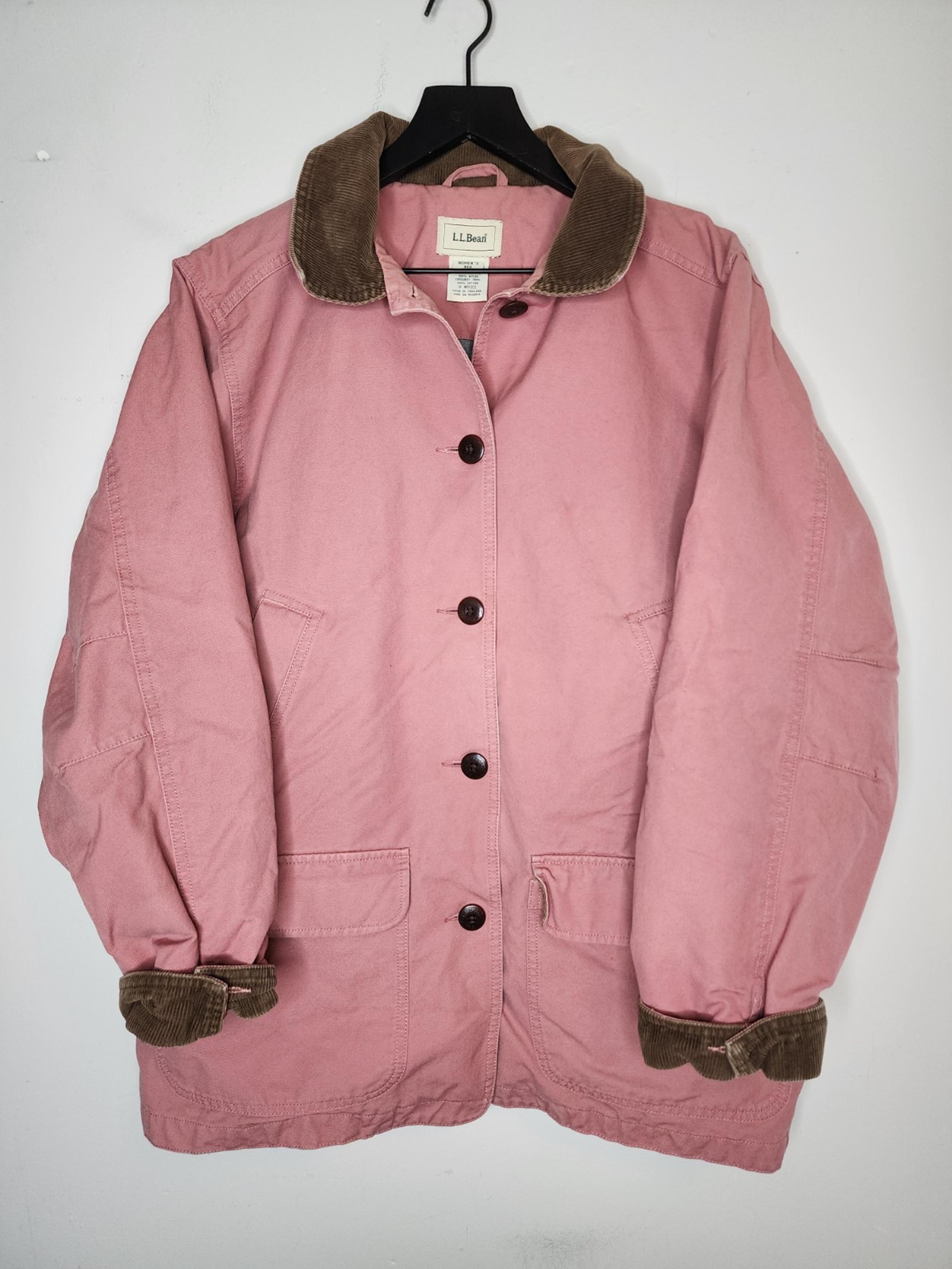 Vtg L.L.Bean Chore Coat Jacket Women's Large Pink Canvas Corduroy Barn Workwear