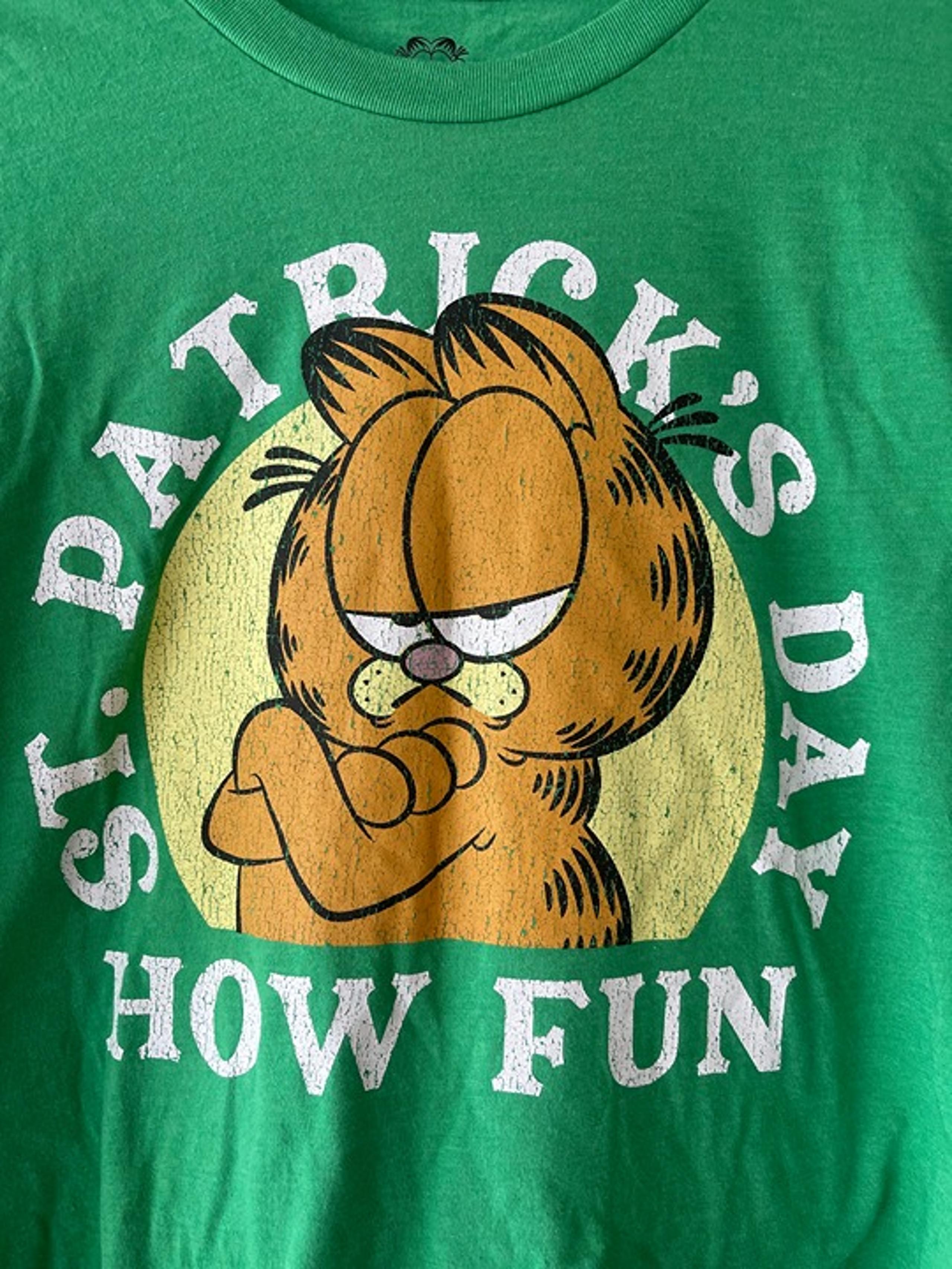 GARFIELD St. Patrick's Day How Fun T-Shirt Green Medium Distressed Logo