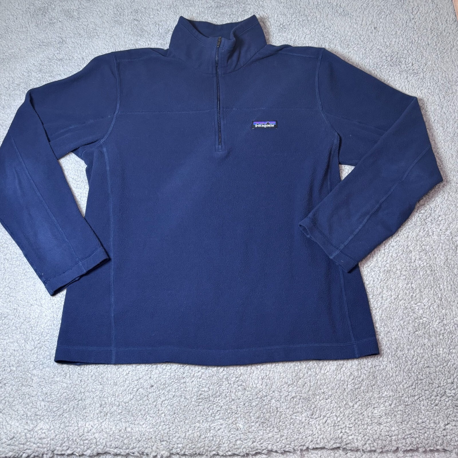 Patagonia Sweater Mens M Micro D Fleece Pullover Blue Mock Neck 1/4 Zip 26176