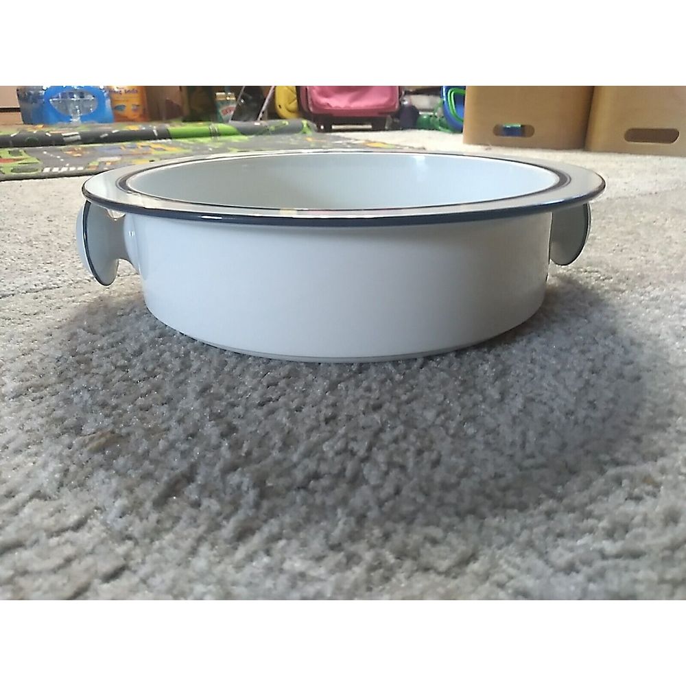 A Dansk Bistro 2 handled vegetable bowl in the Christianshavn Blue of white...