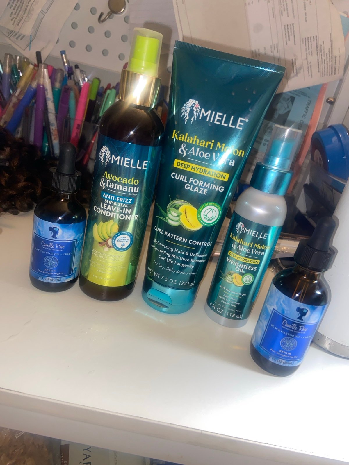 Mielle Hair Products- kalahari melon & aloe Vera & avocado. Plus Camille rose