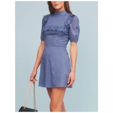 Reformation Bradley Mini Dress Mock Neck Morning Glory Chambray Blue Womens Sz 4