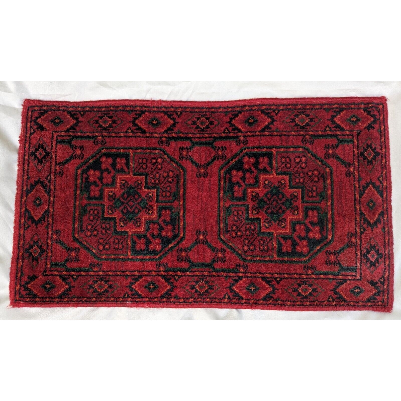 Vintage Afghan Red Rug Doormat Hand Knotted Small Wool Rug 31 x18 Geometric