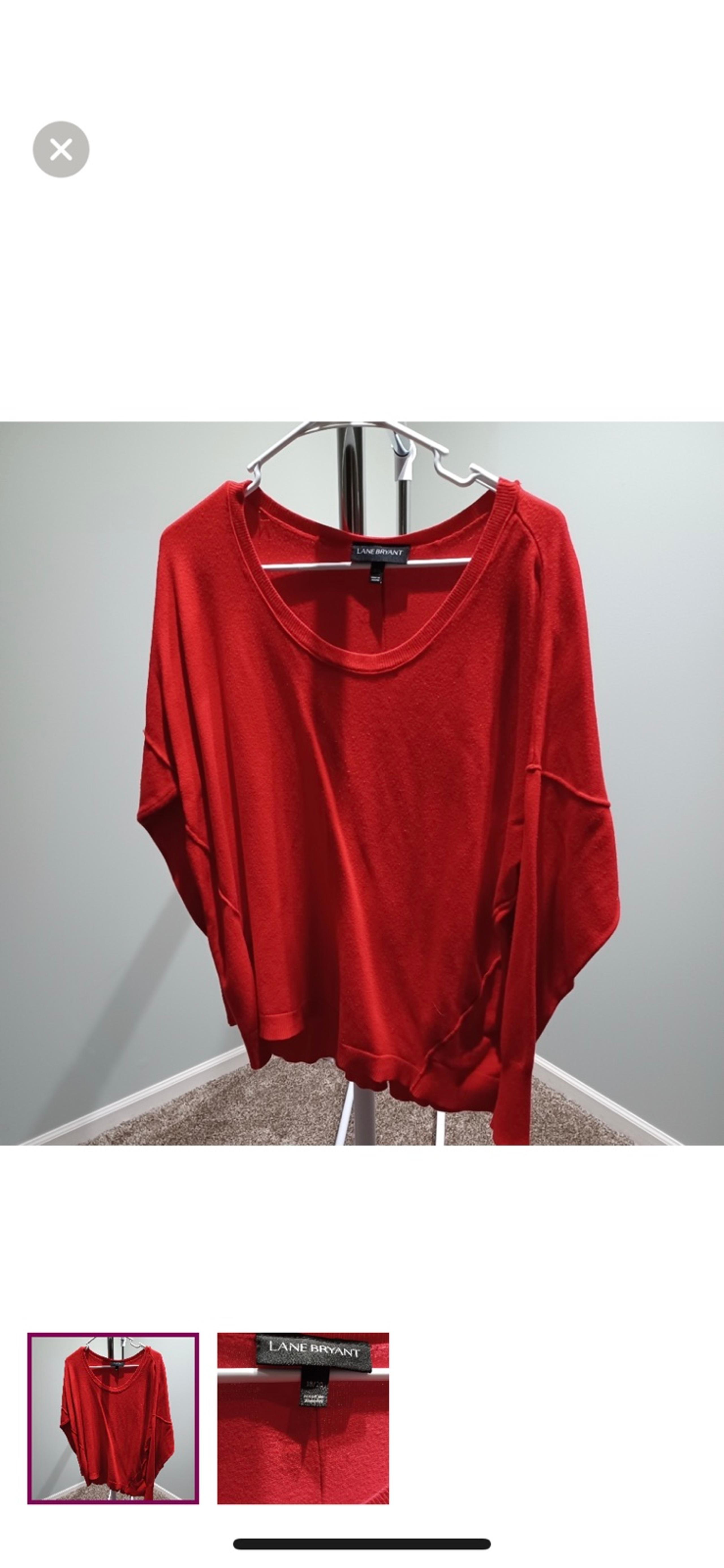 Red Lane Bryant Scoop Neck Sweater with batwing sleeves.