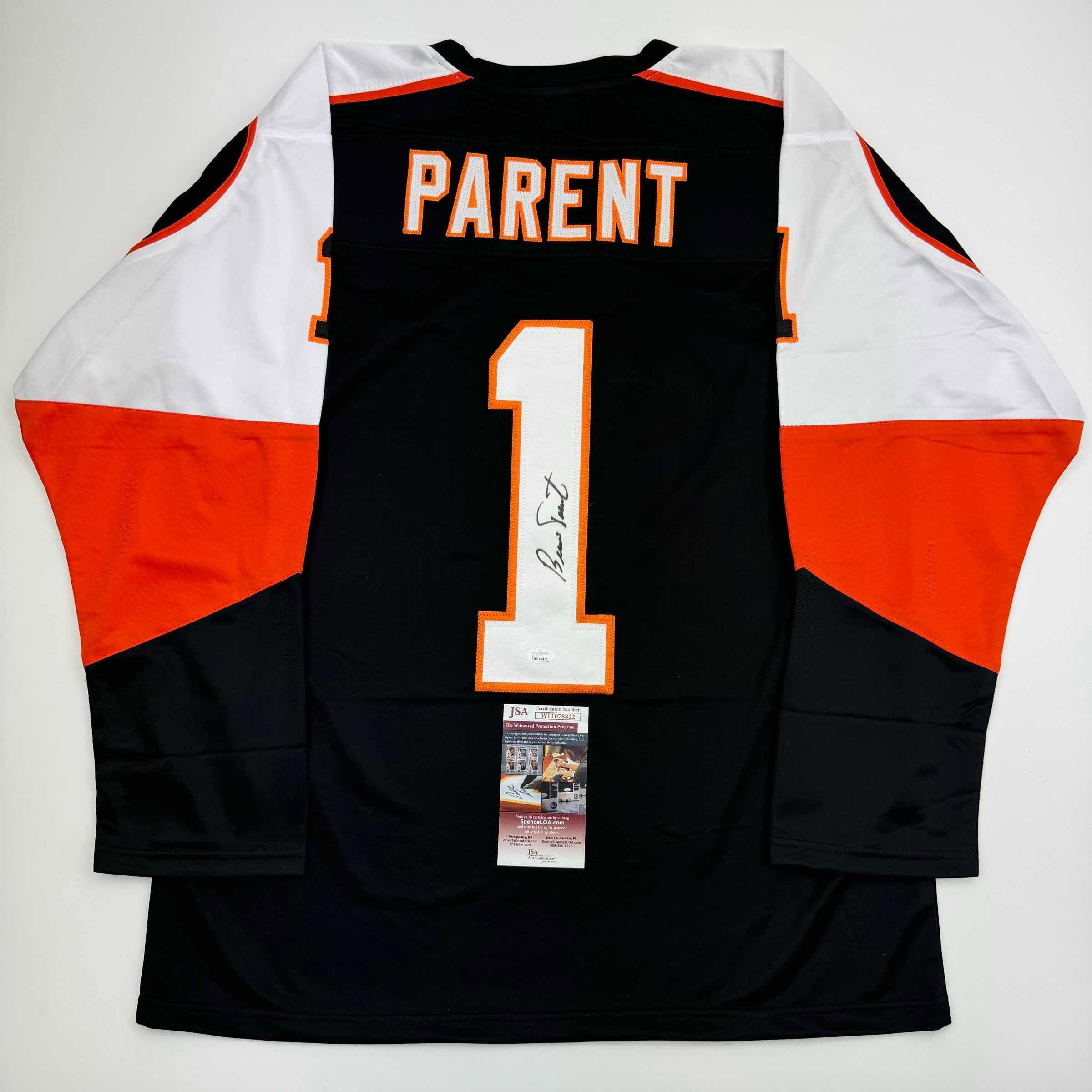 Autographed/Signed Bernie Parent Philadelphia Black Jersey JSA COA