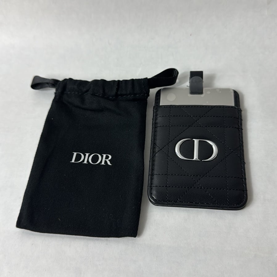 Christian Dior Quilted Hand Mirror Black Novelty w/Case