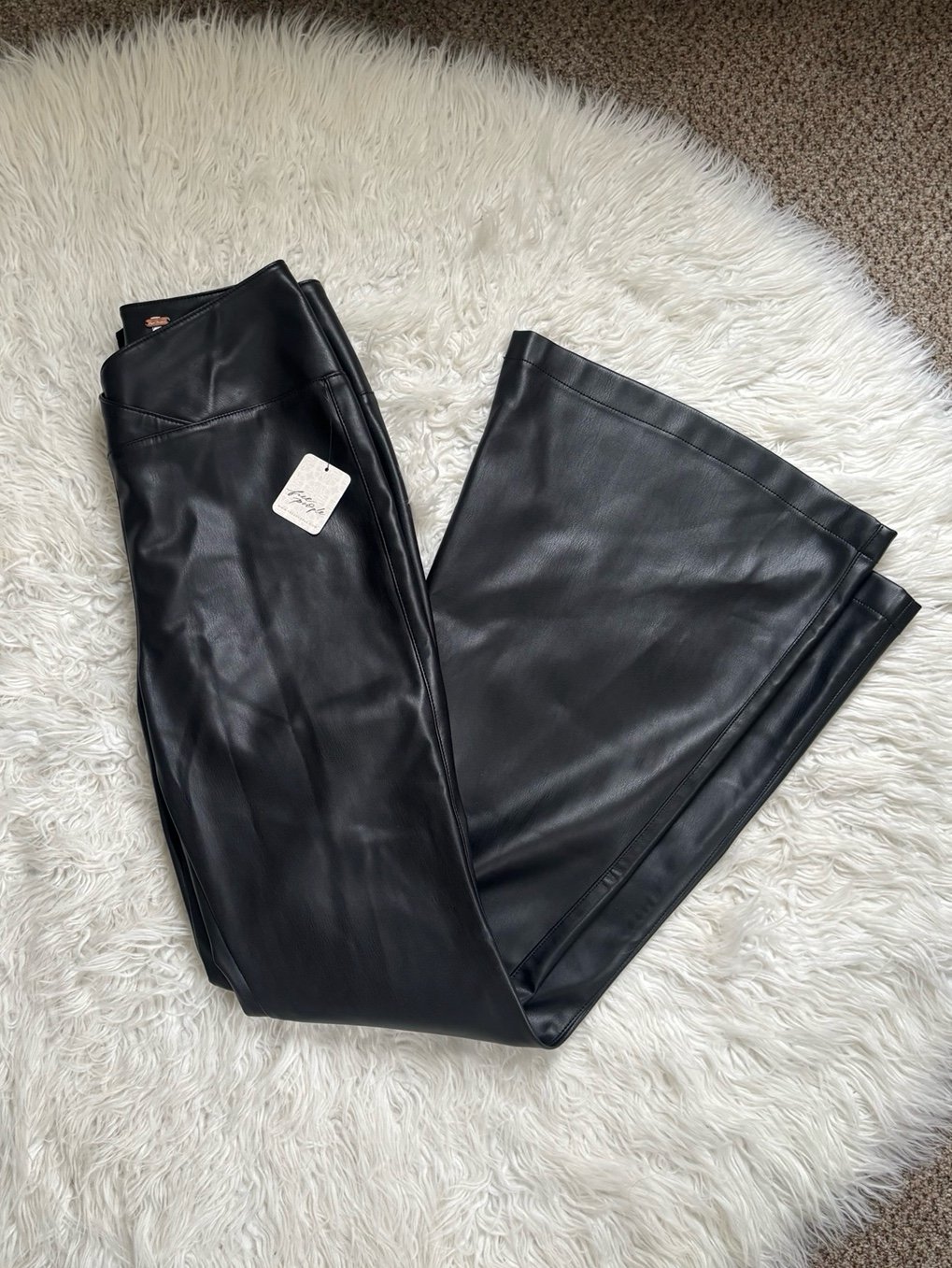 NWT Free People Vegan Black Leather Venice Beach Flare Pants