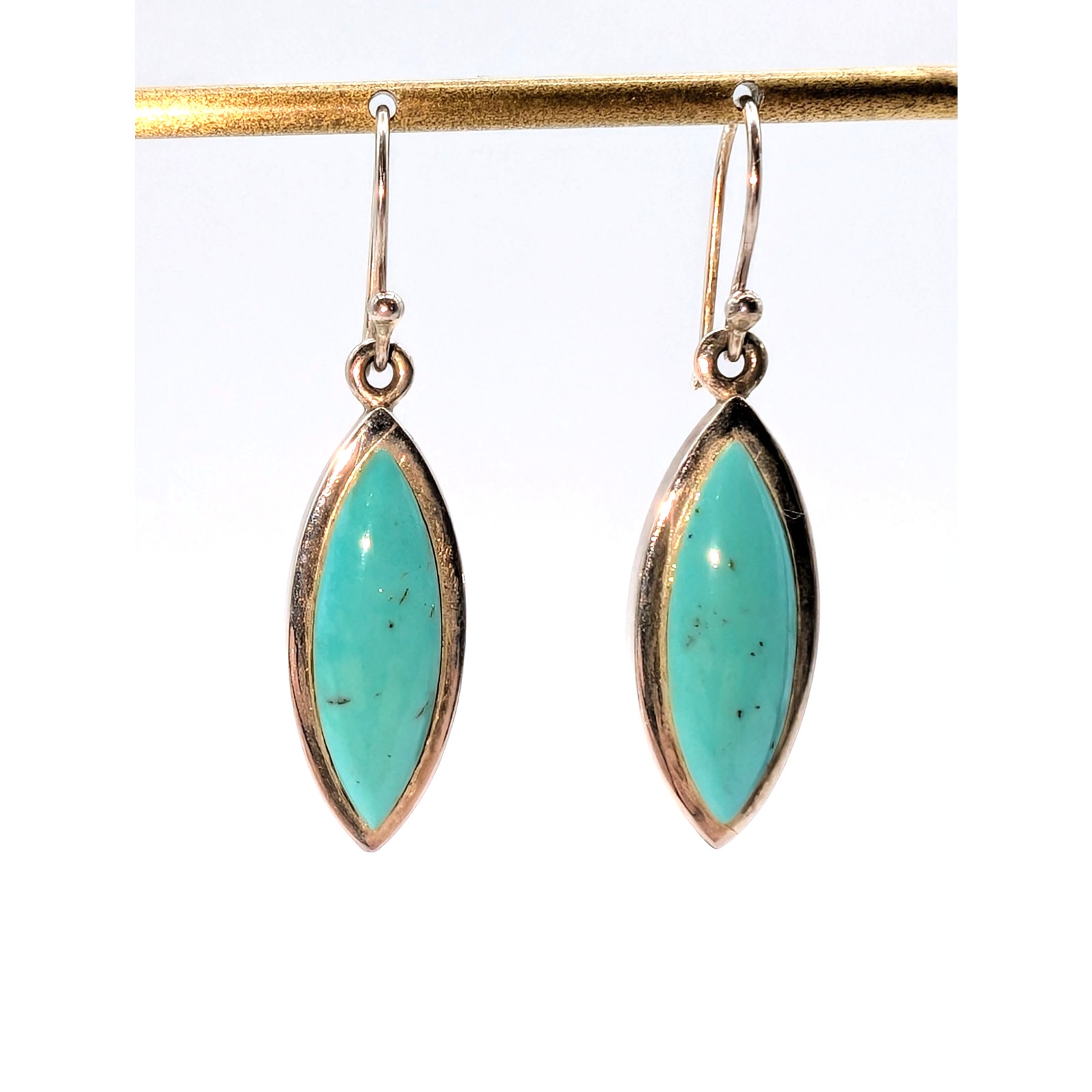 Artisan Peyote Bird Designs Sterling Silver Turquoise Dangle Earrings - 10.3g