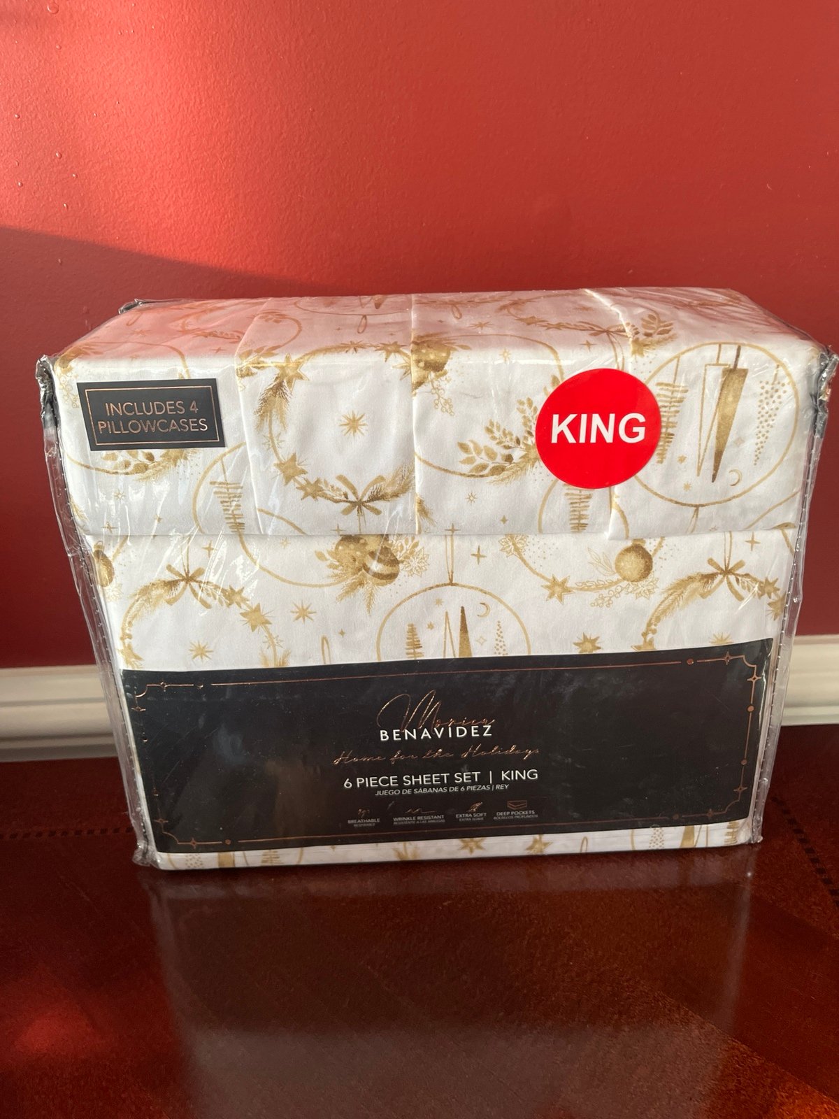 Holiday Gold Ornament Super Soft 6 Piece Sheet Set-KING-NWT