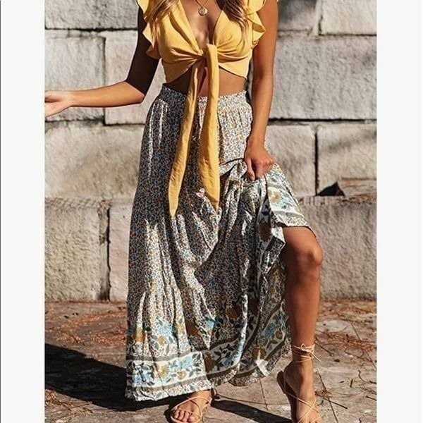 Vintage Printed Bohemian A Line Maxi Skirt