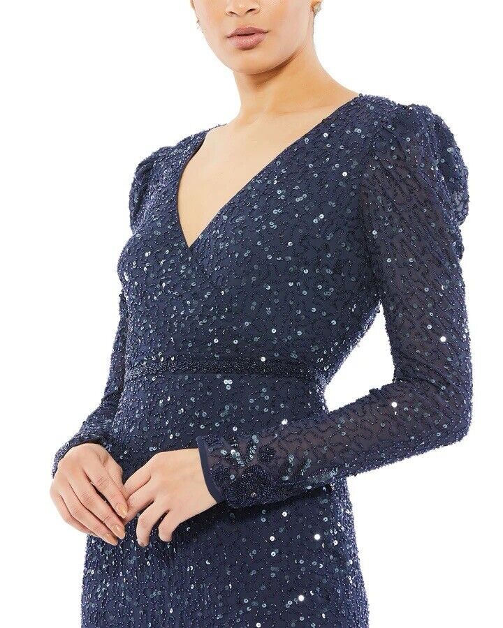 Sz 8 SEQUIN GOWN WITH EMBELLISHED HEMLINE AND BELT MSRP 498