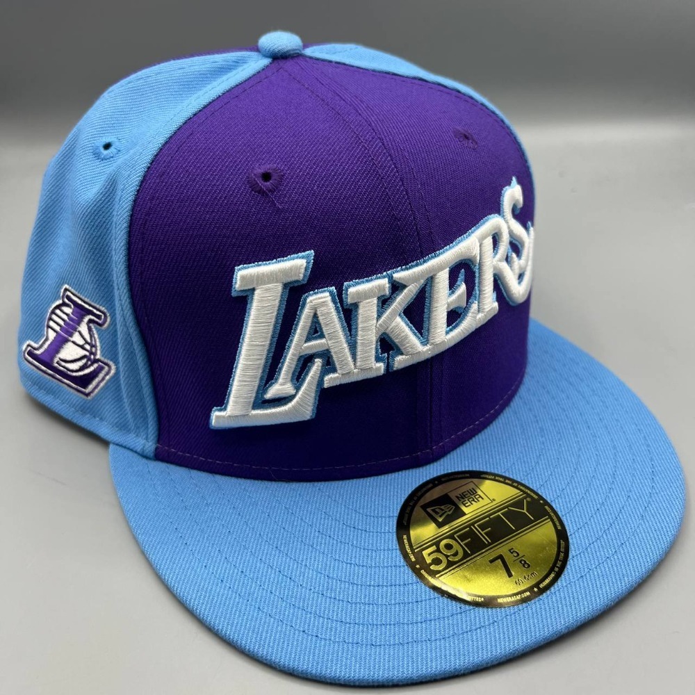 Los Angeles LA Lakers Hat Men 7 5/8 Purple Blue 59Fifty New Era Fitted Cap